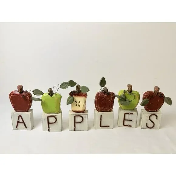 Rustic Wooden Farmhouse Wooden Letter Blocks Spelling Apples - Picture 2 of 9